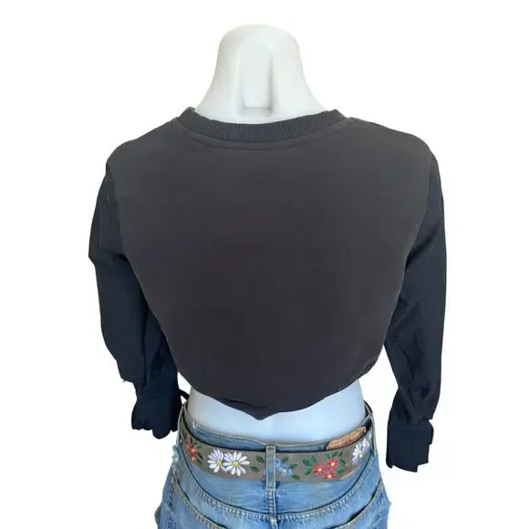 3.1 Phillip Lim Gray Crop Sweatshirt XS Whimsigoth Tie Sleeves Designer $300 - Picture 11 of 12